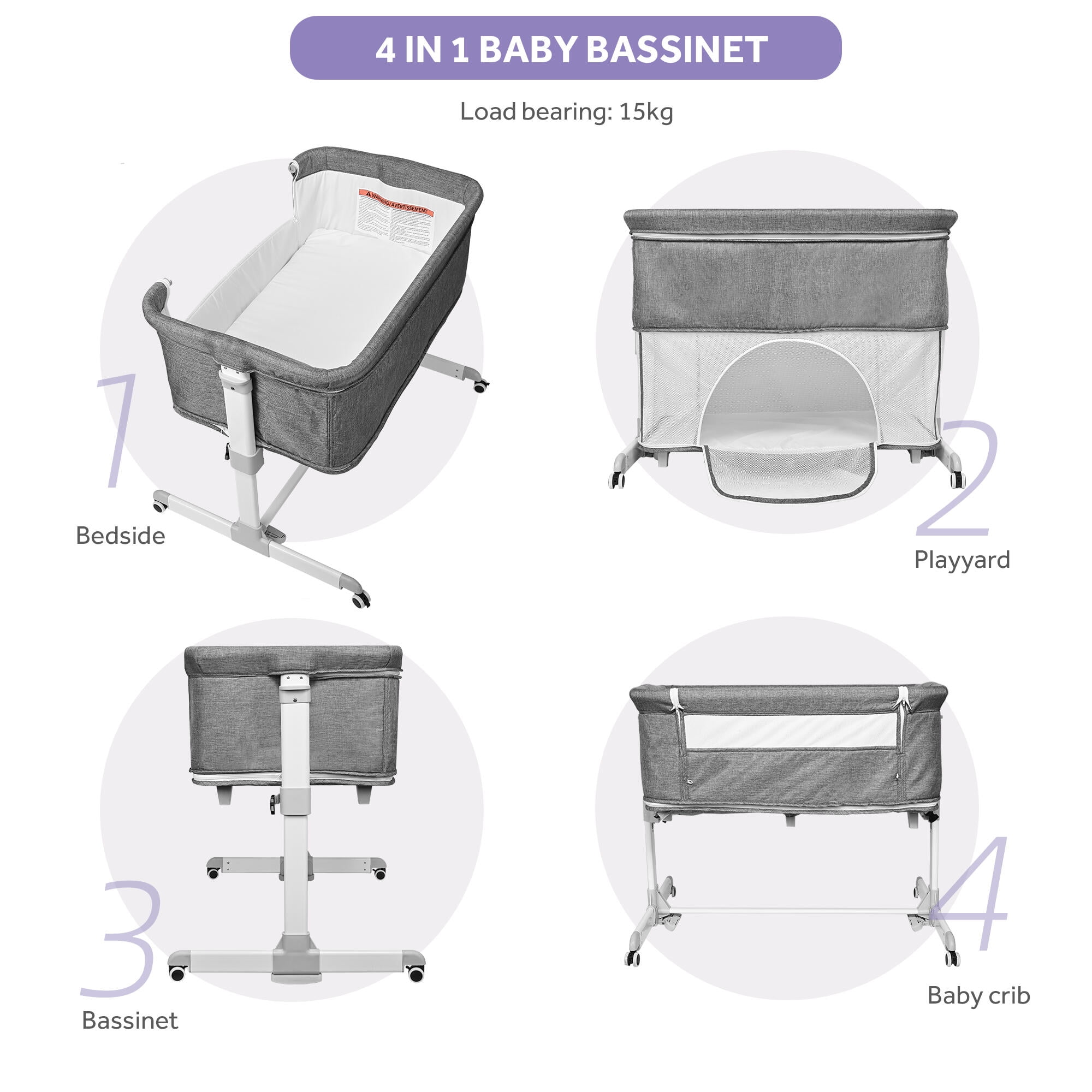 4 in 1 Baby Bassinet Baby Bedside Sleeper Cradle Crib Bed Portable Baby Playard Playpen with Mosquito Net and Mattress for Newborn Toddlers Walmart