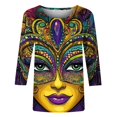 thumbnail image 5 of YOIAVAIOY Women Holiday Tee Shirts Crew Neck 3/4 Sleeve Carnival Print T Shirt Loose Fit Party Soft Comfy Tops Yellow L, 5 of 5