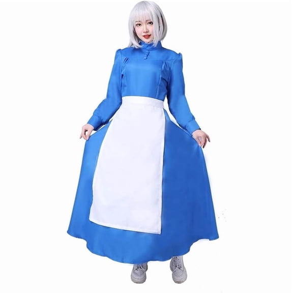 Women's Blue Vintage Style Dress with Apron Set Classic Cottagecore Maid Style Outfit
