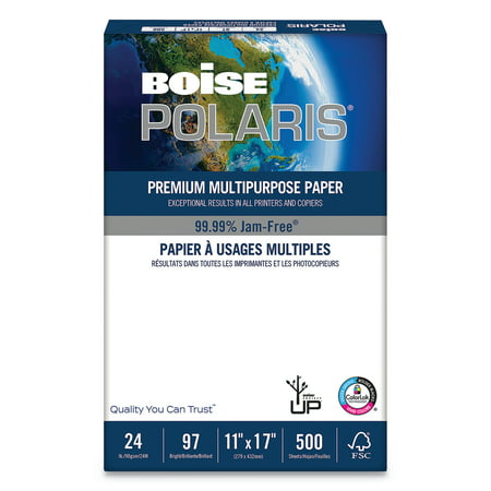 Boise POLARIS Premium Laser Paper, 96 Bright, 24lb, 11 x 17, White, 500 Sheets