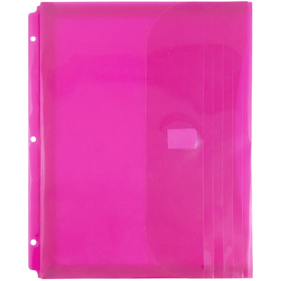 JAM Paper Plastic 3, Hole Envelopes, 8 1/4 x 11 1/2 x 1, 12/Pack, Fuchsia Pink, 1 Inch Expansion