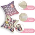 thumbnail image 4 of Happy Easter Bunny Gnome Decorative Throw Pillow Covers 18 x 18 Set of 4, Hello Peeps Rabbit Eggs Purple Cushion Case Decor, Flowers Home Decoration for Sofa Couch, 4 of 6