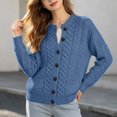 thumbnail image 2 of Women Cable Knit Cardigan Sweater Casual Crew Neck Button up Cardigan with Pocket Sweater Coat for Fall and Winter Women's Fall/Winter Outfits(Blue,B), 2 of 4