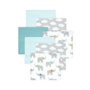 Little Treasure Hudson Baby Cotton Poly Flannel Receiving Blankets 7-Pack, Grey Teal Elephant, 30x30 inches