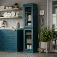 thumbnail image 3 of Palace Imports 100% Solid Wood 16.5" Kitchen Pantry Storage Cabinet with Glass Doors and Adjustable Shelves, Teal Blue, 3 of 5