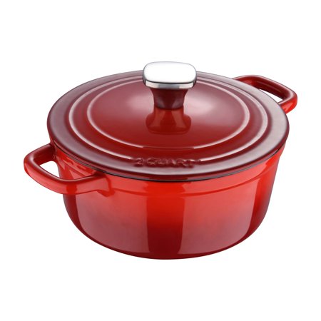 Legacy by MasterPRO - 2 Qt Enamel Cast Iron Dutch Oven with Self-Basting Lid and Ombre Design  2 Quarts  Red