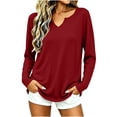 thumbnail image 5 of Women's Casual Long Sleeve V-Neck Tee Oversized Loose Fit Solid Basic Pullover Everyday Fall Winter T-Shirt, 5 of 8