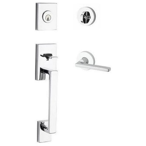 Baldwin Reserve SCLAJXSQUCRR260 Single Cylinder La Jolla Handleset Square Lever Contemporary Round Rose with 6AL Latch and Dual Strike Bright Chrome Finish