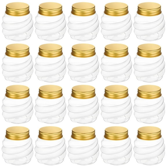 50 Pcs Honeycomb Plastic Jars, 2 oz Bottles with Gold Aluminum Lids, Wide Mouth Canning Jars, Threaded Honey Jars, Ideal for Storage and Crafts, Versatile for Kitchen and DIY Projects