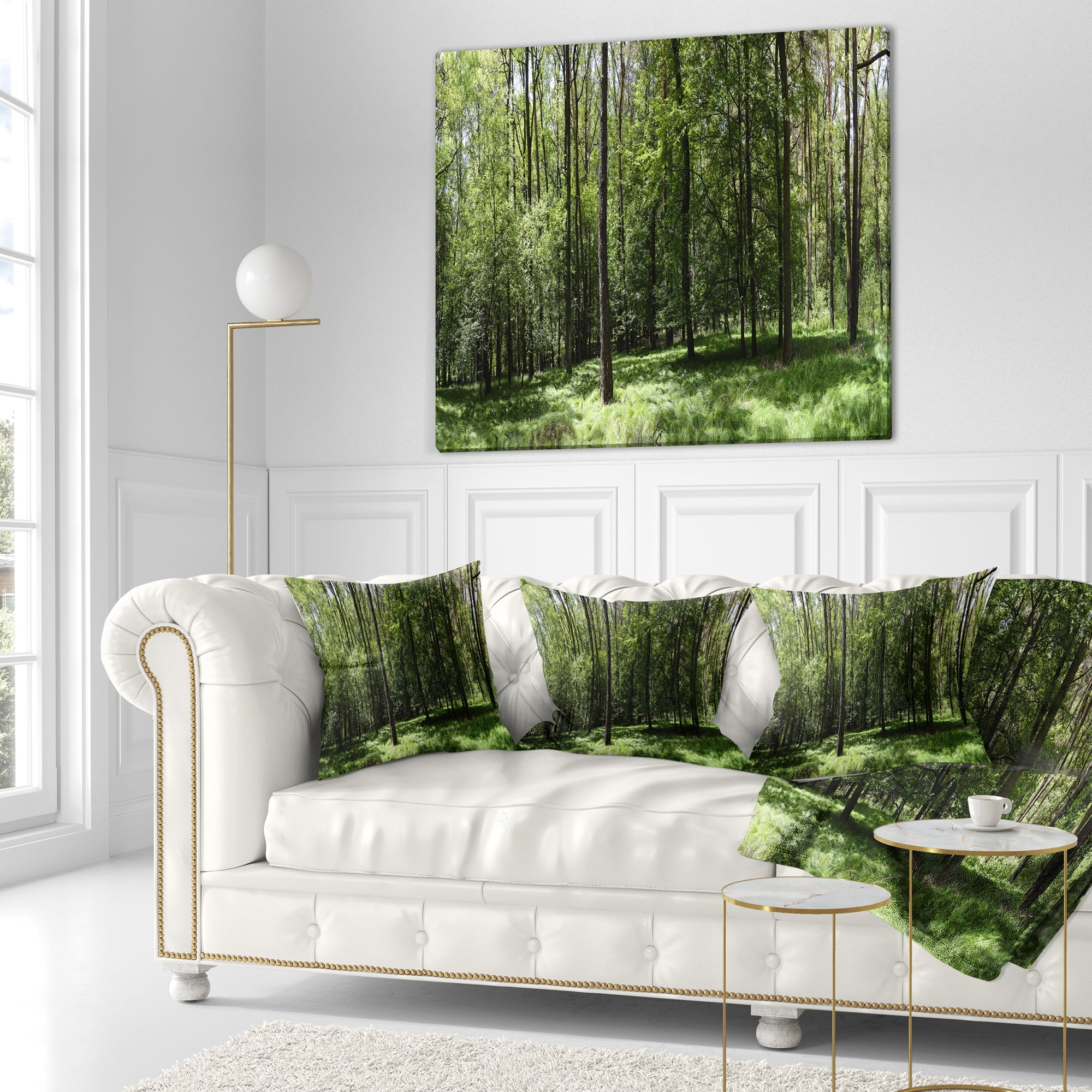 Designart Wild Green Forest Panorama - Oversized Forest Throw Pillow - 18x18