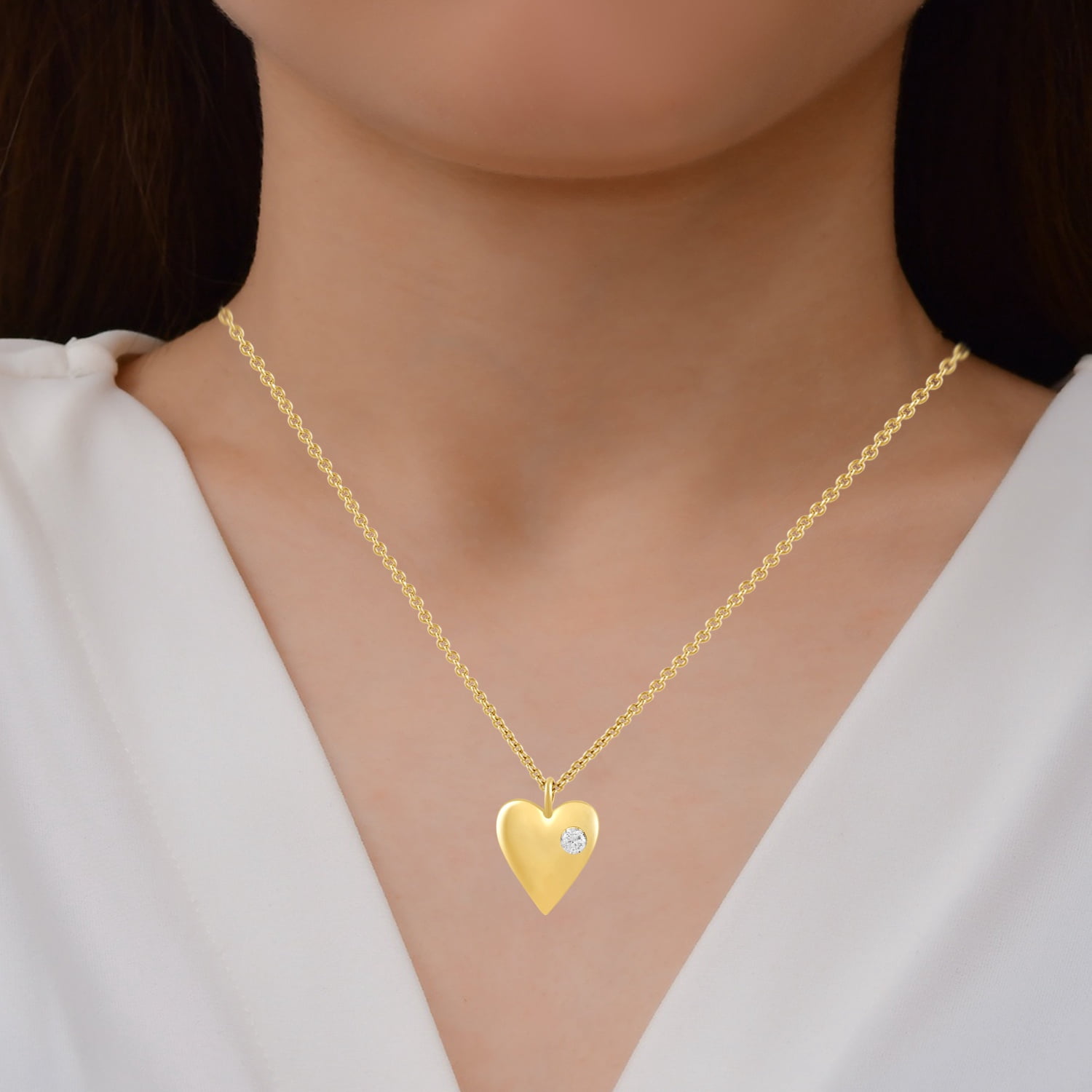 Brilliance Fine Jewelry Lab-Grown Diamond Yellow Gold-Plated Silver Heart Pendant Necklace