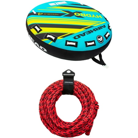 Airhead Hydro X 4-Person Towable Tube and 60ft UV Resistant Tow Rope Bundle Includes Towable Tube and Tow Rope
