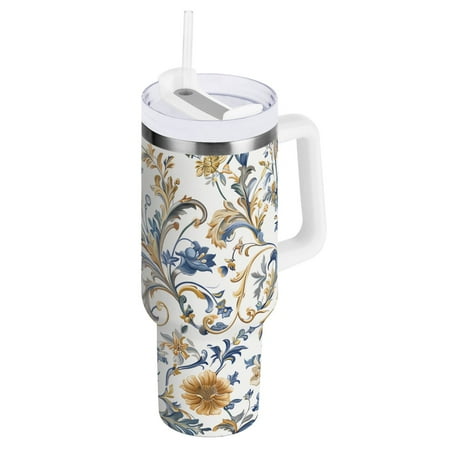 

JSTEL Classic Baroque Florals 30 oz Tumbler Stainless Steel Water Bottle Vacuum Insulated Cup with Straw Lid & Handle For Travel Car Cup Holder