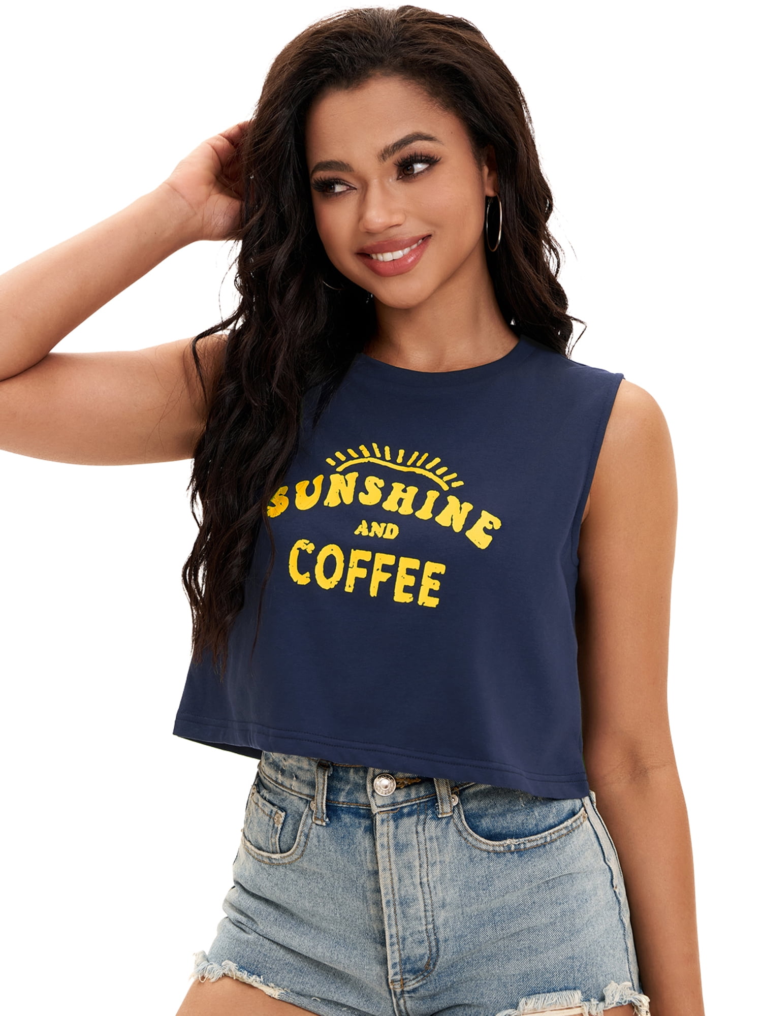 DARING DIVA Stylish Loose Fit Women's Top with Crew Neck Design L Dark Blue Print