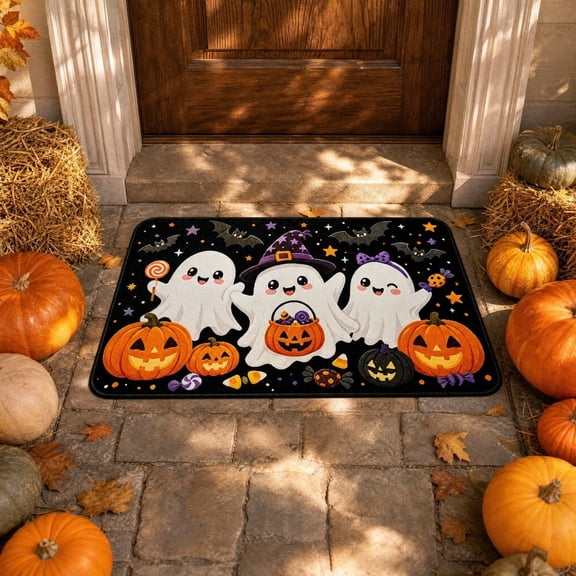 LACKUST Halloween Doormat Non-Slip Pumpkin Ghost Welcome Mat for Front Door Outdoor Entryway Fall Decor 15.7x23.6 Inch