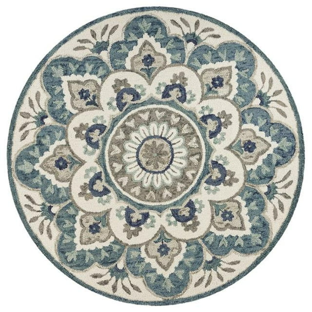 LR Resources DAZZL54094IVT40RD Tapis Rond d'Intérieur Dazzle Aztec - Ivoire & Turquoise