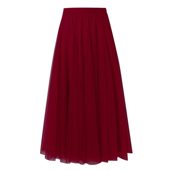 Aocisk Women's Fashion Flowy A Line Skirt Elegant Swing Design Solid Color Midi Skirt for Everyday Style Red M