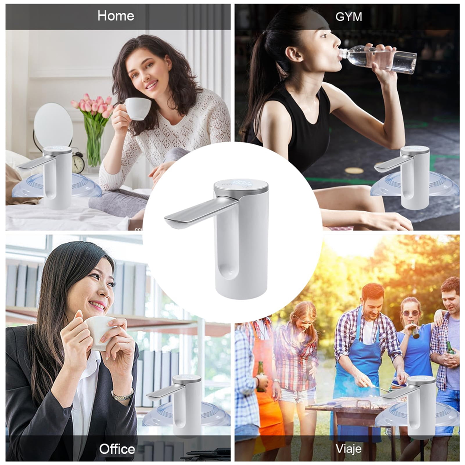 Nieyigj Automatic Water Dispenser for 5 Gallon Bottle, Smart Touch Electric Foldable Water Pump with USB Charging, Digital Display and Quantity Selection, Portable Countertop Jug Pump, White