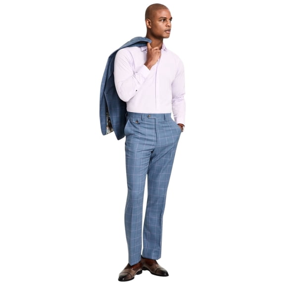 Tayion Collection Mens Classic fit Dress Pants 46 / 32 Blue Plaid