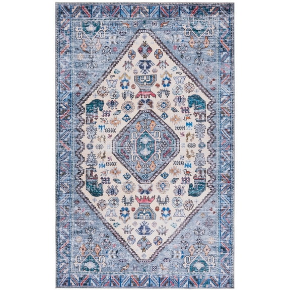 SAFAVIEH Tucson Delora Traditional Machine Washable Area Rug, 6' x 9', Beige/Grey