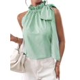 thumbnail image 2 of Women'S Tank Tops High Necked Ruffle Striped Tie Sleeveless Blouse Top Light Green M, 2 of 9