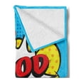 thumbnail image 2 of Chill Soft Flannel Fleece Throw Blanket, Pop Art Composition with Speech Bubble Retro Letters Heart Balloons, Cozy Plush for Indoor and Outdoor Use, 50" x 60", Blue Yellow Vermilion, by Ambesonne, 2 of 5