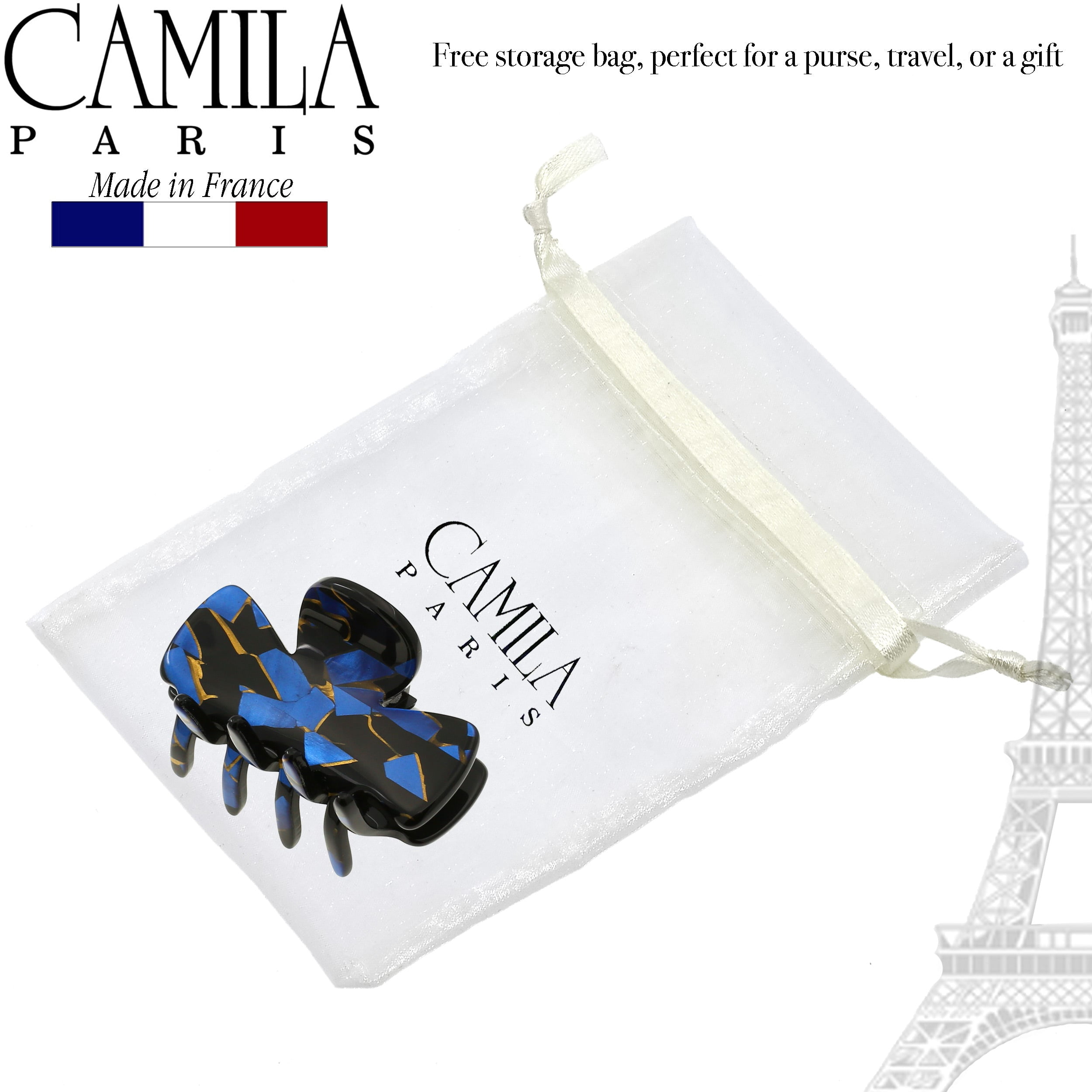 Camila Paris CP3008 French Hair Clip for Women, Small Handmade, Black and Gold, Girls Hair Claw Clips Jaw Fashion Durable Styling Hair Accessories for Women, Strong Hold No Slip Grip, Made in France