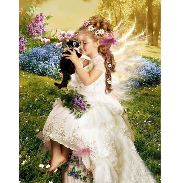 Wdftyju 5D bricolaje redondo taladro diamante pintura chica gato punto de cruz bordado mosaico Wdftyju 1he2vu4hx9ck5fk4