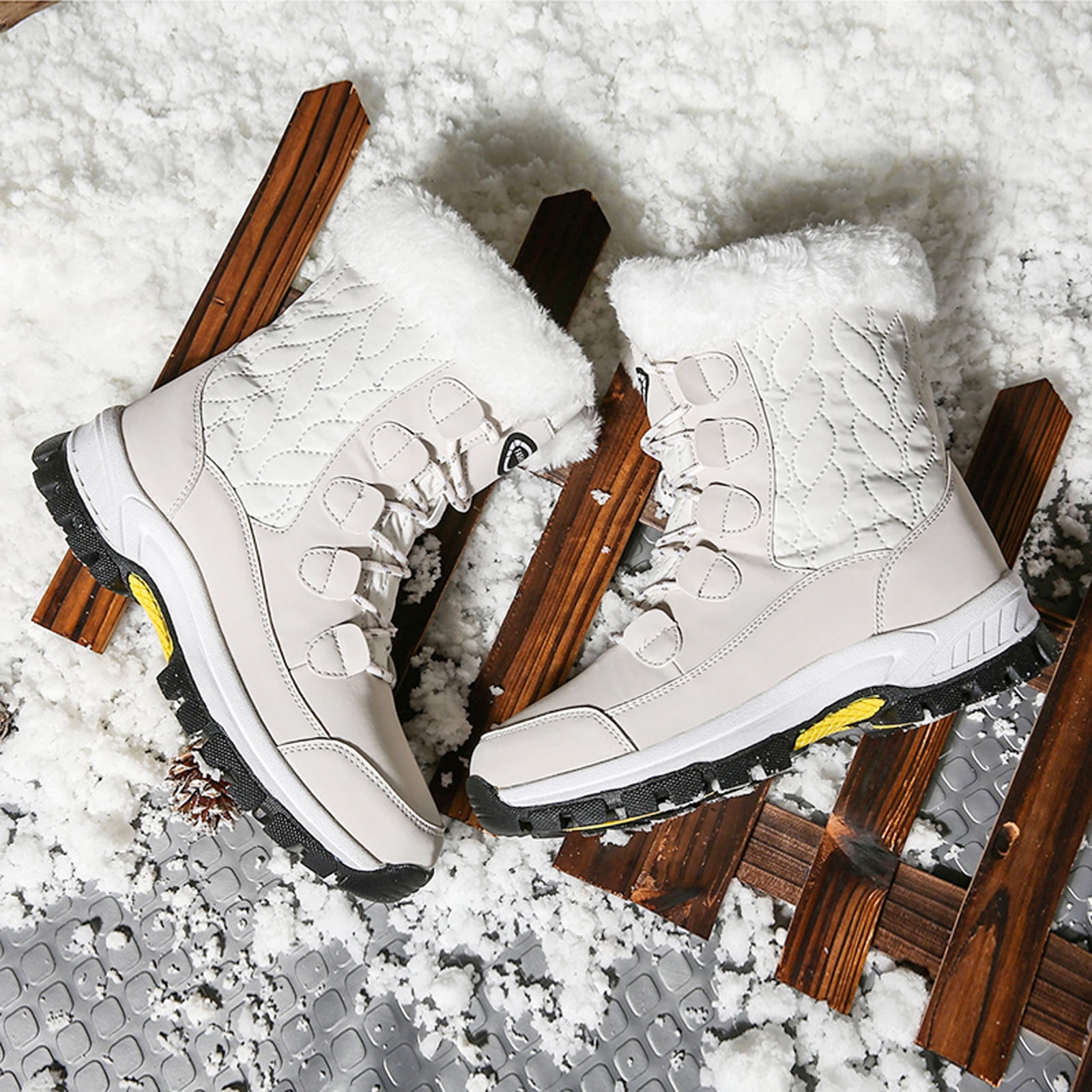 Womens Winter Snow Boots Waterproof Shoes Walking Comfortable Hiking Tennis Booties Furry Mid Calf Warm Lightweight