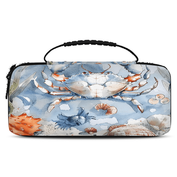 Herdesigns Nautical Coastal Crab Starfish Seashell Carrying Case for Nintendo Switch OLED Model 2021 & Switch 2017 with 20 Game Card Slots, Portable Travel Carry Case for Accessories and Console
