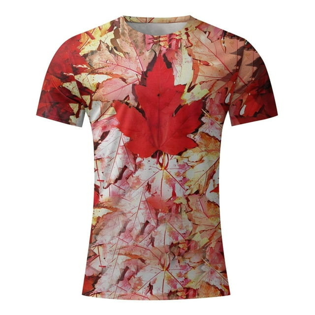 TIMIFIS T-Shirts pour Femmes Été Col Rond Manches Courtes Chandails Décontractés Vintage Feuille d'Érable Canadienne Imprimée T-Shirts