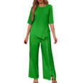thumbnail image 2 of Womens Two Piece Outfits Casual Loose Long Sleeve Shirts And High Waisted Drawstring Shorts Tracksuit Outfits, Green - XL, 2 of 6