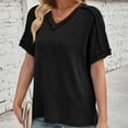thumbnail image 6 of Uaswgudfs Women's Casual Ribbed Trim V-Neck Blouse T-Shirt - Loose Fit Short Sleeve Solid Color Top, 6 of 7