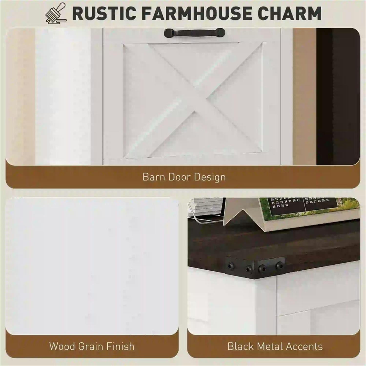 Demi Bonn Modern 2-Drawer Filing Cabinet for Letter, A4 and Legal Size, Home Office, Rustic Farmhouse Vertical File Cabinet, White