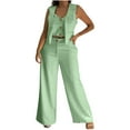 thumbnail image 2 of QATAINLAV 2 Piece Blazer Sets for Women Sleeveless Button V Neck Cropped Vest and Wide Leg Pants Work Office Business Casual Outfits, Green, XL, Fall Savings, 2 of 9