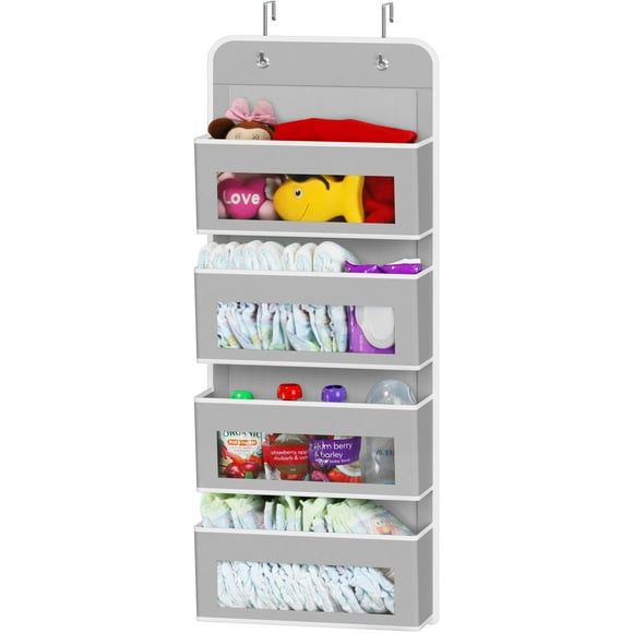 Organizador colgante de almacenamiento simple para artículos del hogar, 4 bolsillos, gris