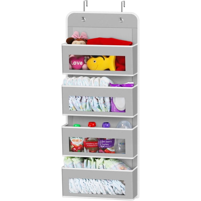 Organizador colgante de almacenamiento simple para artículos del hogar, 4 bolsillos, gris