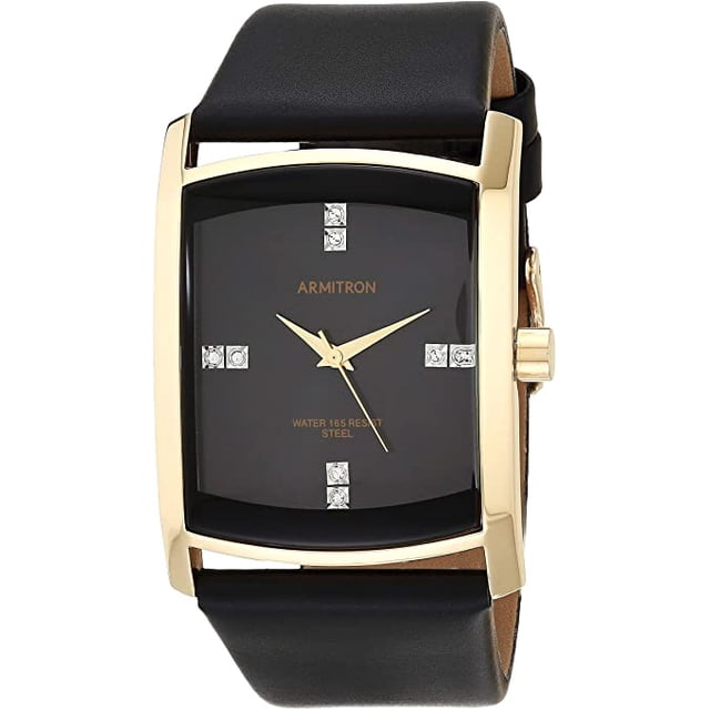 Reloj de Pulsera ARMITRON 20/4604BKGPBK para Hombre con Correa de Piel y Detalles de Cristal Swarovski 33mm Movimiento de Cuarzo Resistente al Agua Negro Armitron 20/4604BKGPBK
