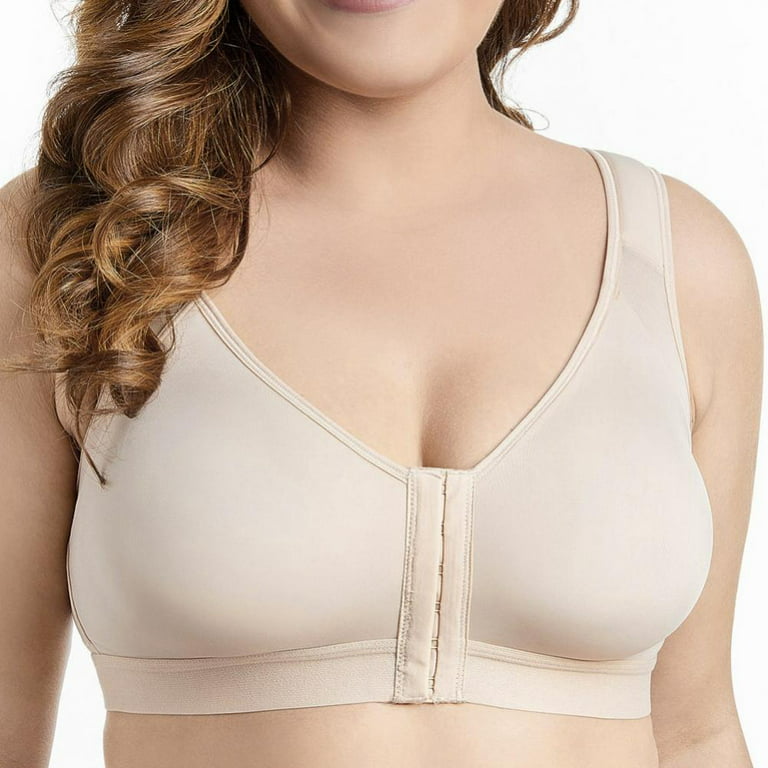 DELIMIRA Women's Full Coverage Front Closure Wire Free Back Support Posture  Bras For Woman Unlined Bras - Walmart.com