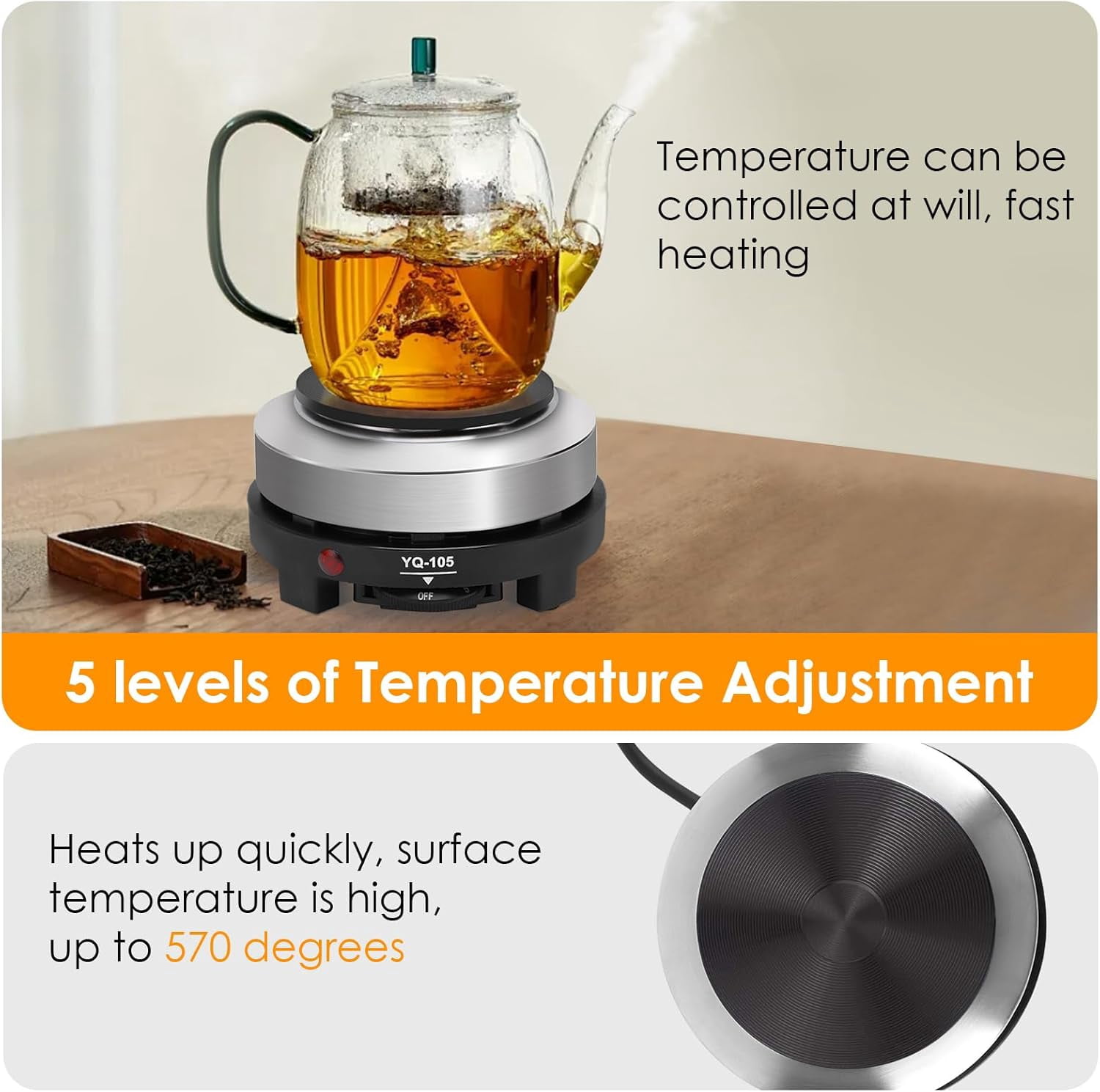 ABPETE 500 Watt Hot Plate, Portable 500W Electric Hot Plate, Electric Camping Stove Low Watt, Single Burner, for Milk Water Coffee Heating (US Plug）