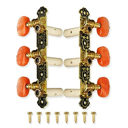 Mr.Power Guitar Tuners Machine Heads 3+3 Set Tuning Keys String Pegs for Classical Guitar (Short Black, Red Button) Short Black Red Button