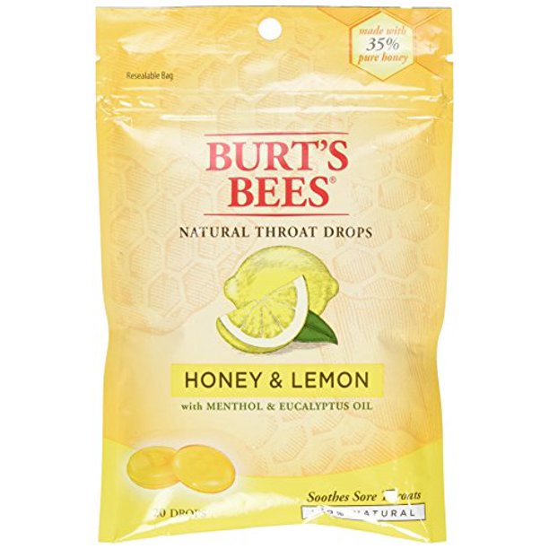 3 Pack Burt's Bees Natural Throat Drops Honey Lemon 20 Each