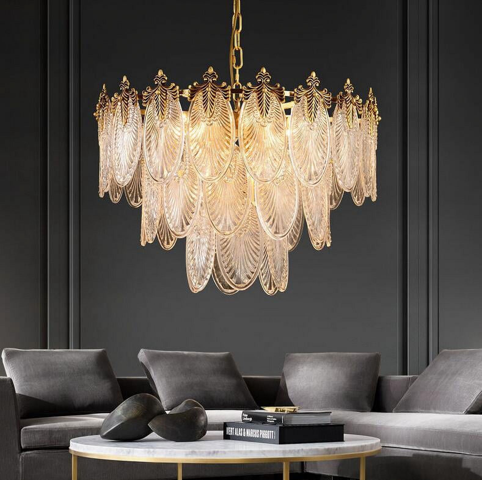 KPIBEST 23.6" Modern 8 Light Tiered Crystal Leaf Chandelier