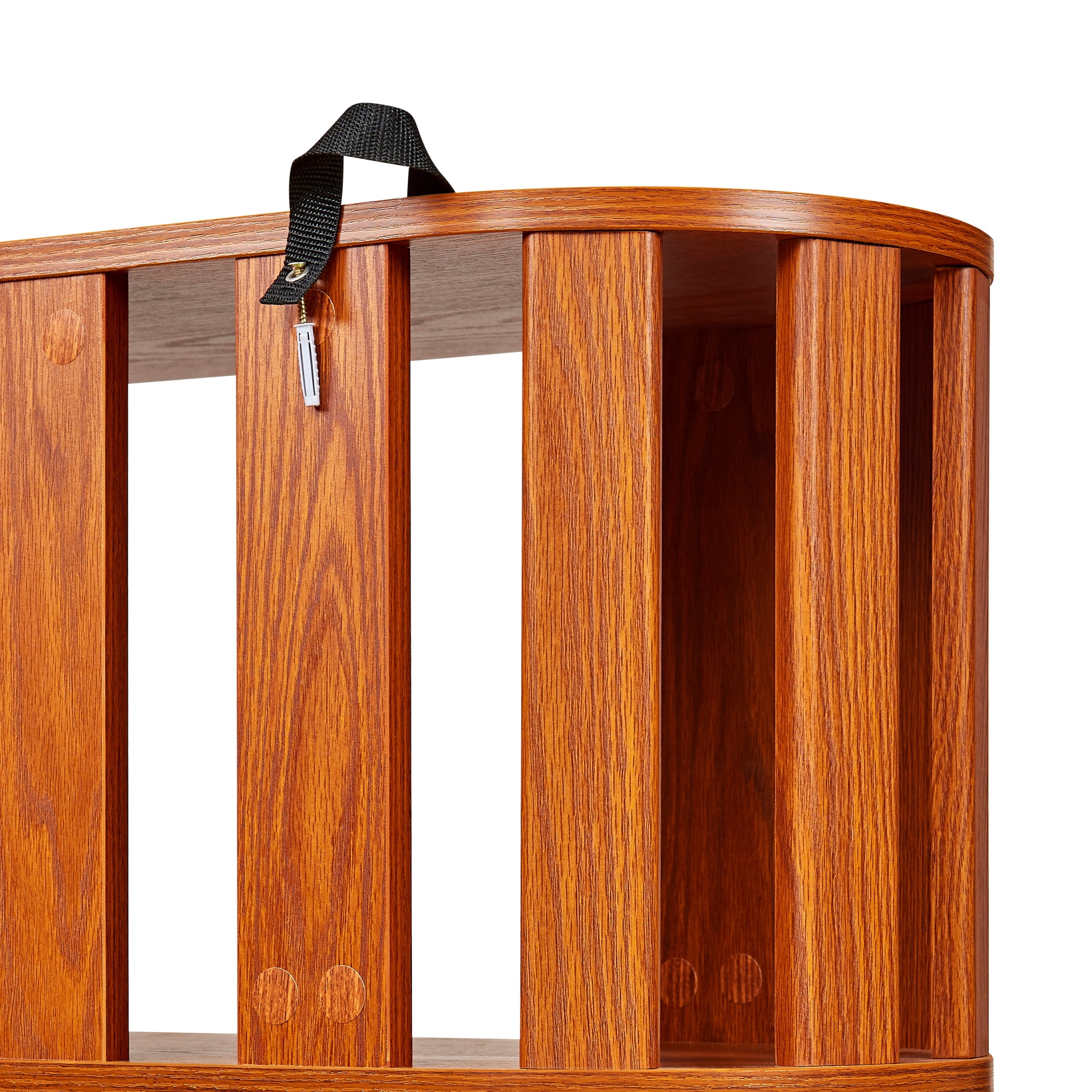 GDF Studio Lexair 5-Tier Wooden Oval Open Bookshelf with Curved Grid Frame, Storage Display Bookcase Rack, Dark Oak