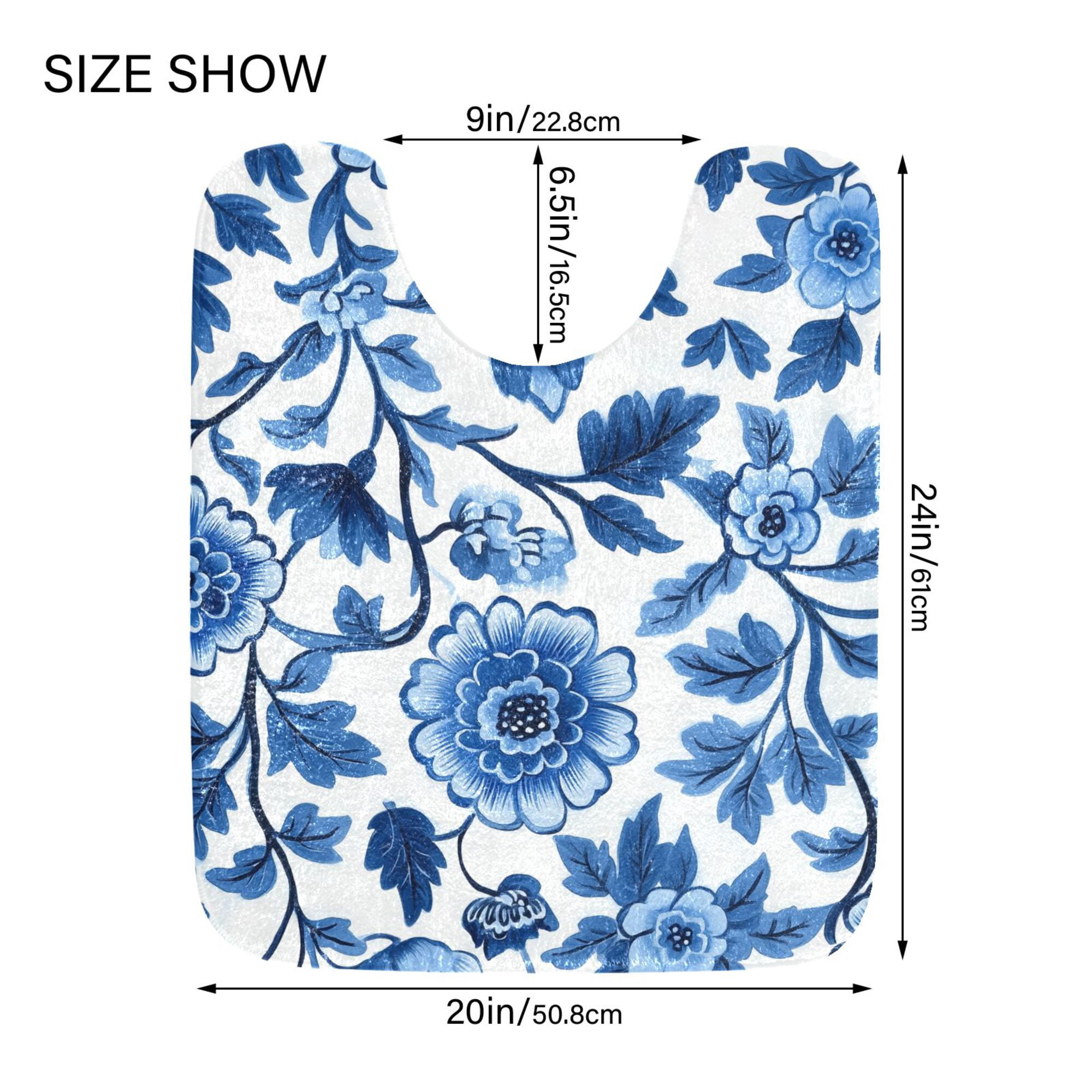 Yayeee Bath Rug for Bathroom Floor Non Slip Rectangle Fluffy Soft Absorbent Mat, 16"x24", Blue Floral Pattern