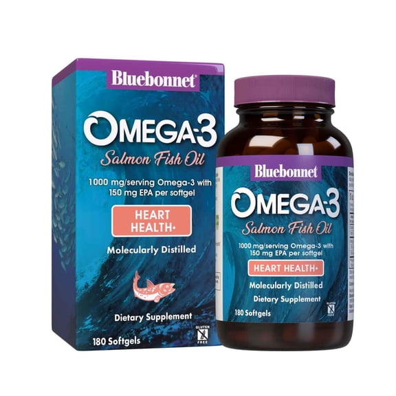 Bluebonnet Nutrition Omega-3 Salmon Oil Softgels 1000mg, Heart Health* - 180 Count