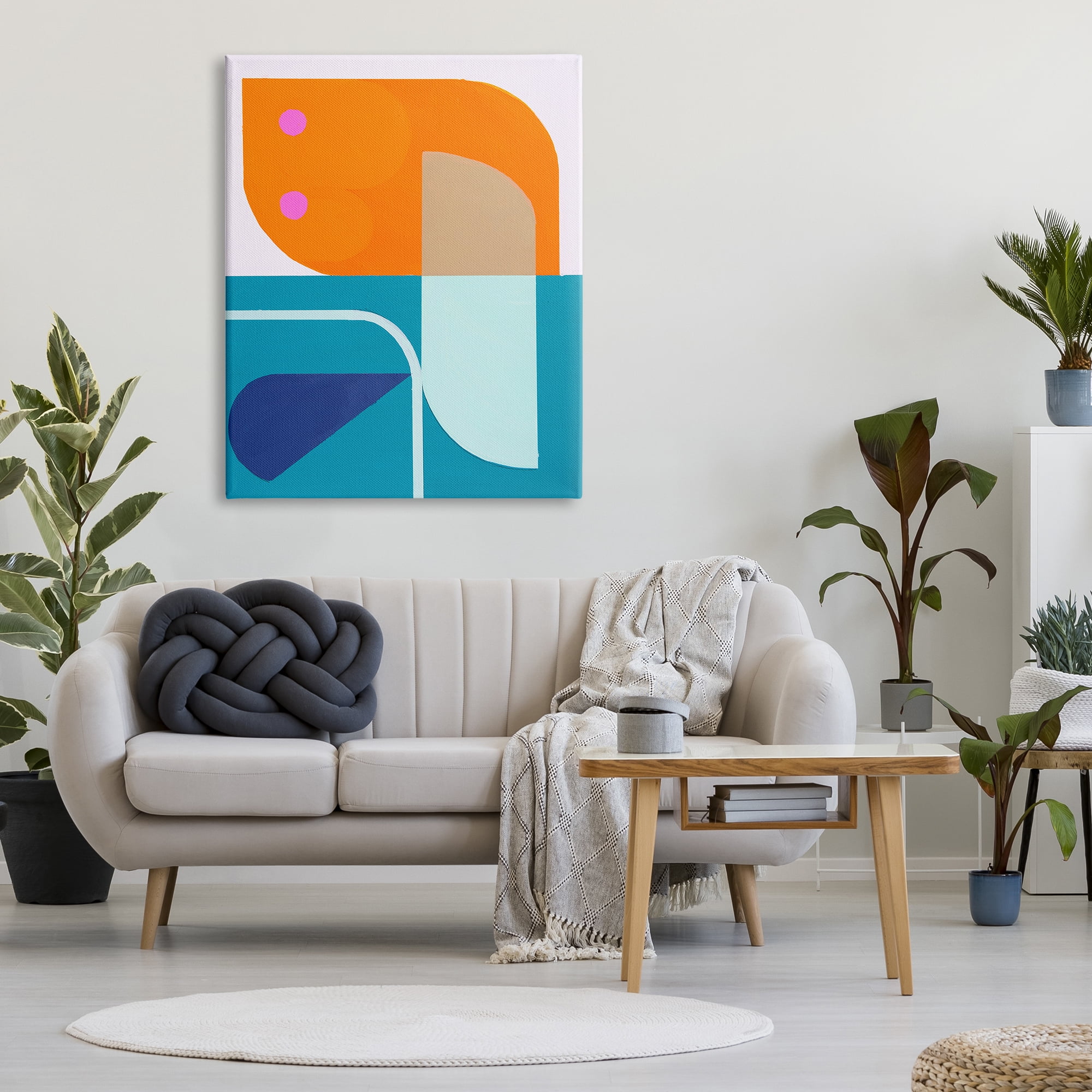 Stupell Industries Orange & Blue Contemporary Abstract Painting Gallery Wrapped Canvas Art Print Wall Art, 36 x 48