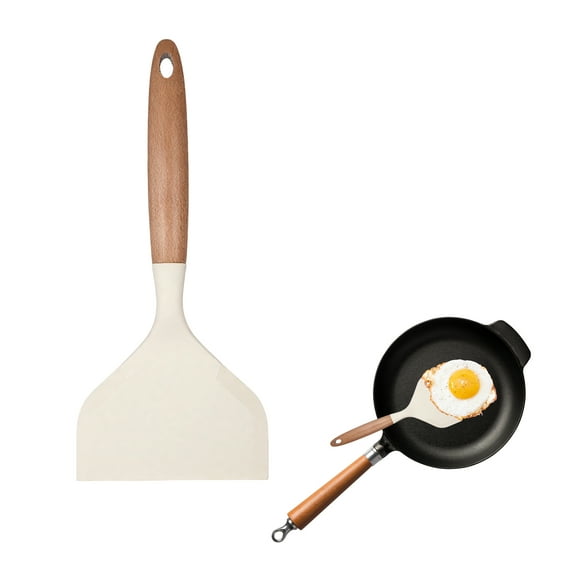 ACDANC Fish Spatula,Beech Handle Silicone Spatula Spatulas for Kitchen Use,Soft Pan Friendly Edge Small Silicone Spatula,White,10.63*4.65*1.18in