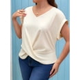 thumbnail image 5 of Womens Summer Tops Cap Sleeve Front Twist Knot V Neck T Shirts Draped Blouses Casual Loose Fit Tees Apricot XXXL, 5 of 9