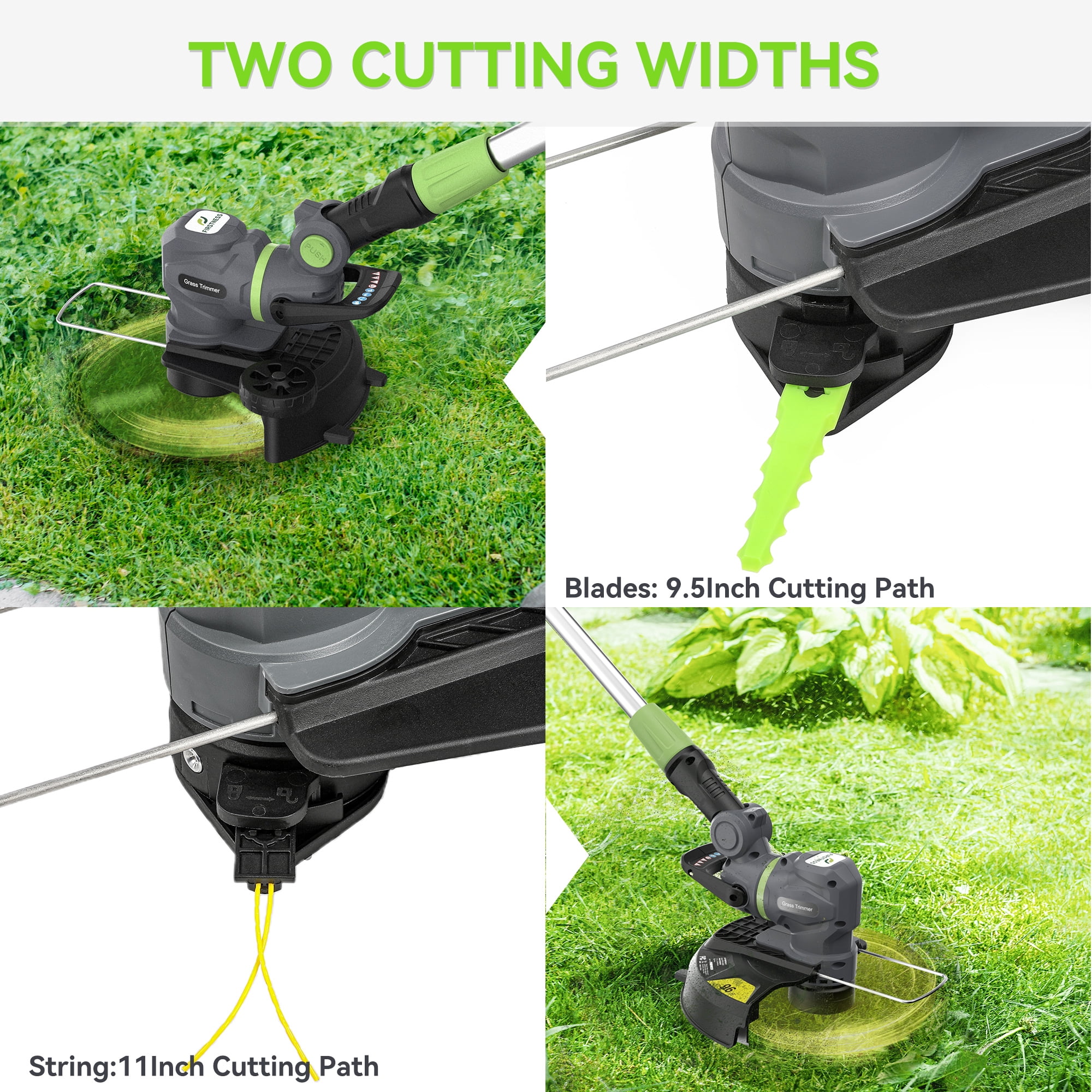 Firstness String Trimmer Cordless, 20V Electric Weed Wacker with 2 Batteries & Charger, Powerful 8500 RPM, Grass Trimmer & Edger for Lawn Care, Yard, Garden, 3-in-1 Cutting Head, Lightweight 4.85lbs
